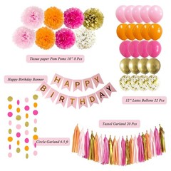 Pink and Orange Happy Party Decorations Hot Pink Gold Banner Balloons Décor S…