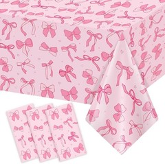 3 Pack Pink Birthday Bow Party Decorations Tablecloths, Large Size 54 X 108 Inch