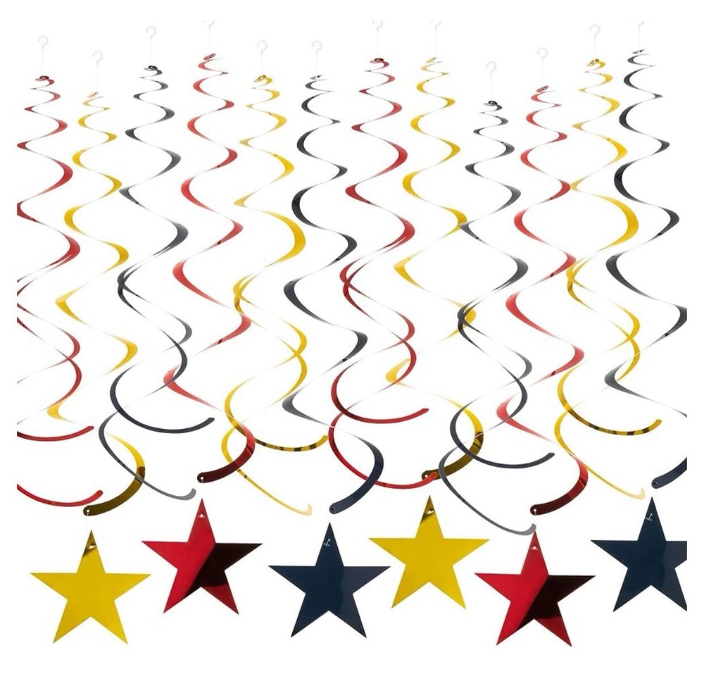 Red Black Gold Star Hanging Swirl Decorations Stars Streamers Foil Swirls for…