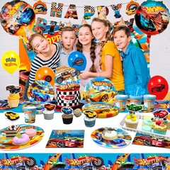 114 Pcs Hot Wheels Party Decorations Car Party Supplies Balloons Tableware Cups