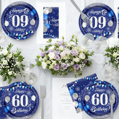 60Th Birthday Decorations for Men,61Pcs Blue Silver 60Th Birthday Decorations Ta