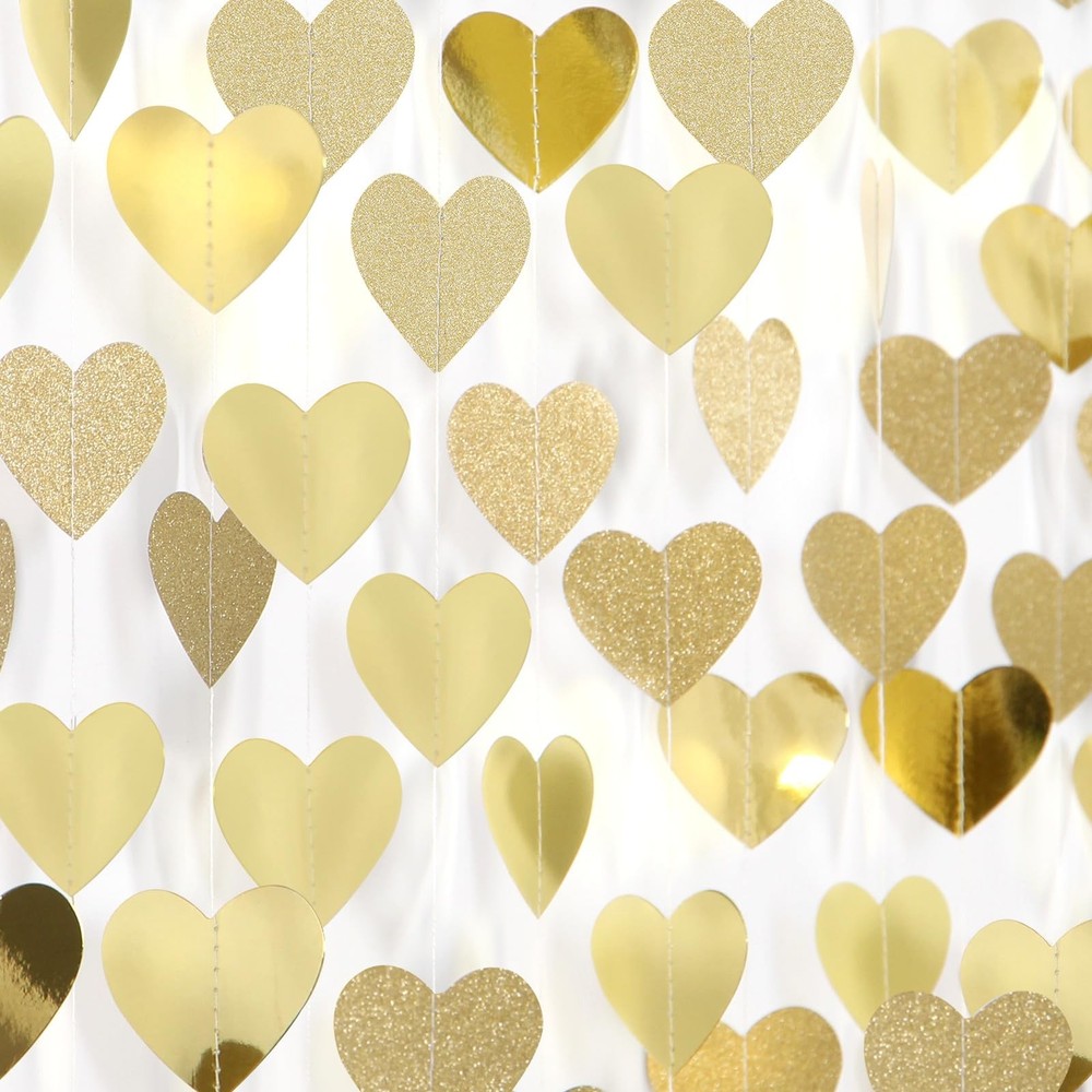 Glitter Champagne-Gold Engagement Party-Decorations Heart-Garland – 52ft Hang…