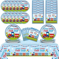 Charming Train Pattern Disposable Plates and Napkins for Birthday Parties