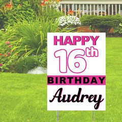 Pink and White Sweet 16 Personalized Yard Sign, 16th Birthday Outdoor Lawn Decor
