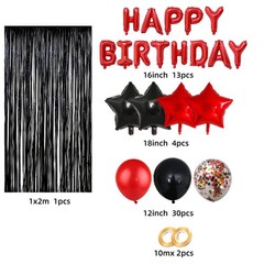 Red Black Party Decoration Kit – Happy Banner,Fringed Curtain,Latex Balloon a…