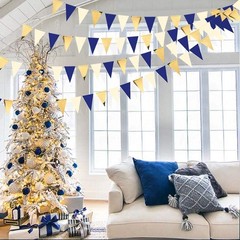 30Ft Navy Blue Gold and Beige Party Decorations Royal Blue Gold Triangle Flag…