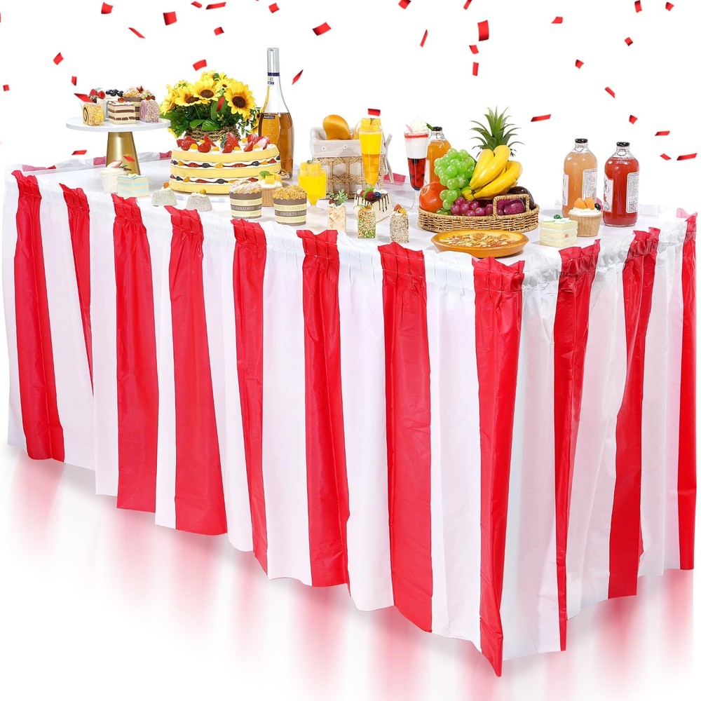 1 Pack Carnival Table Skirt Party Decorations, Red and White Striped Table Sk…