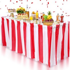 1 Pack Carnival Table Skirt Party Decorations, Red and White Striped Table Sk…
