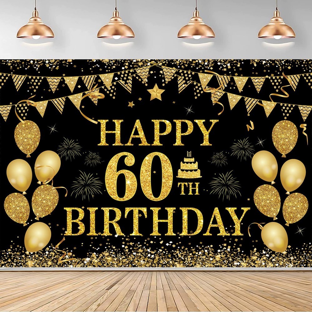 MDCGFOD 60th Birthday Banner – Black & Gold – 71 x 45 Inch – Happy 60th Birth…