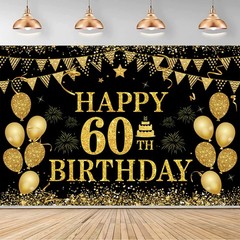 MDCGFOD 60th Birthday Banner – Black & Gold – 71 x 45 Inch – Happy 60th Birth…