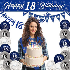 18Th Birthday Decorations – Blue & Silver Banners, Triangle Flags, Cake Toppers