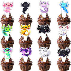 24Pcs Colorful Cute Axolotl Dessert Cupcake Topper Pick for Cartoon Animal Axolo