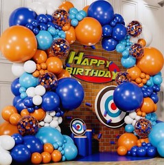 ALL-IN-1 Blue and Orange White Balloons Arch Kit & Garland – Small and Lar