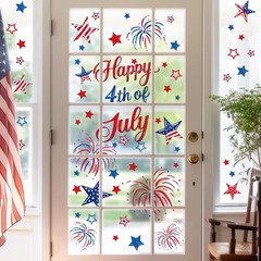 9 Sheets 4th of July Window Cling Stickers Patriotic Star Firework Reusable