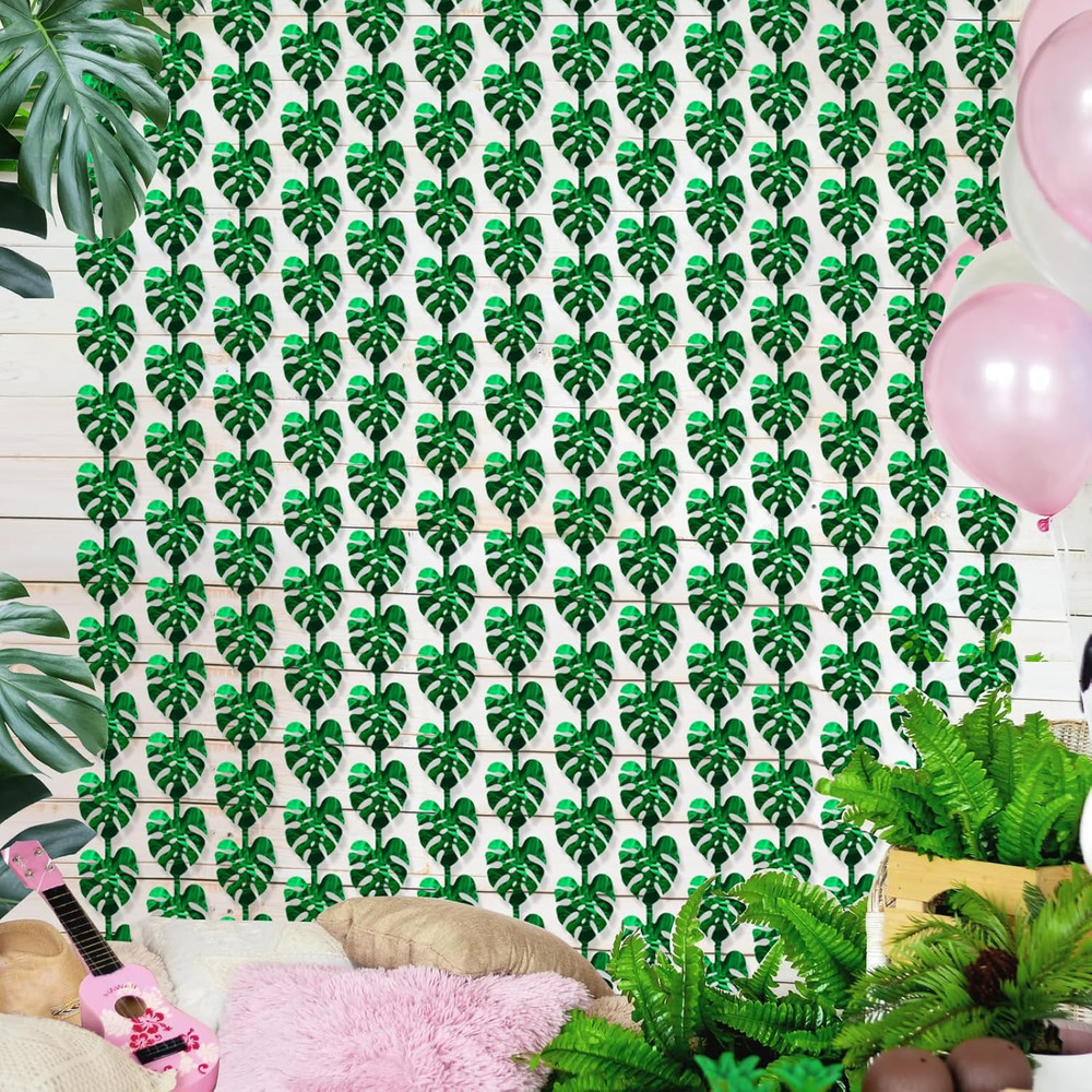 Tropical Luau Party Decorations 2Pack of 3.3X6.6Ft Green Tropical Palm Leaves Ph