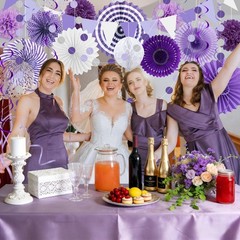 24 Pcs Purple Decorations Kit, Reusable Hanging Fans Triangle Banner Tissue P…