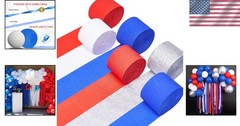 Vibrant Crepe Paper Streamers Red White Blue Silver 6 Rolls 492ft Patriotic P…