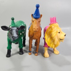 Ankyo Circus Party Animals Cake Toppers Horse Lion Cow Polka Dot 3 Figurine Lot
