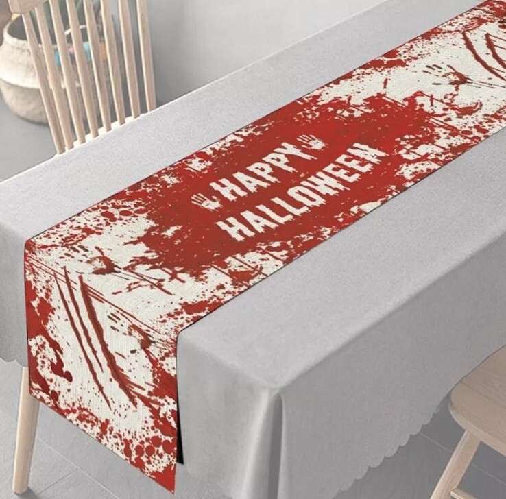 Halloween Table Runner Black & Orange Red Linen – 14 x 71 Inches – Non-Slip – UK
