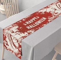 Halloween Table Runner Black & Orange Red Linen – 14 x 71 Inches – Non-Slip – UK
