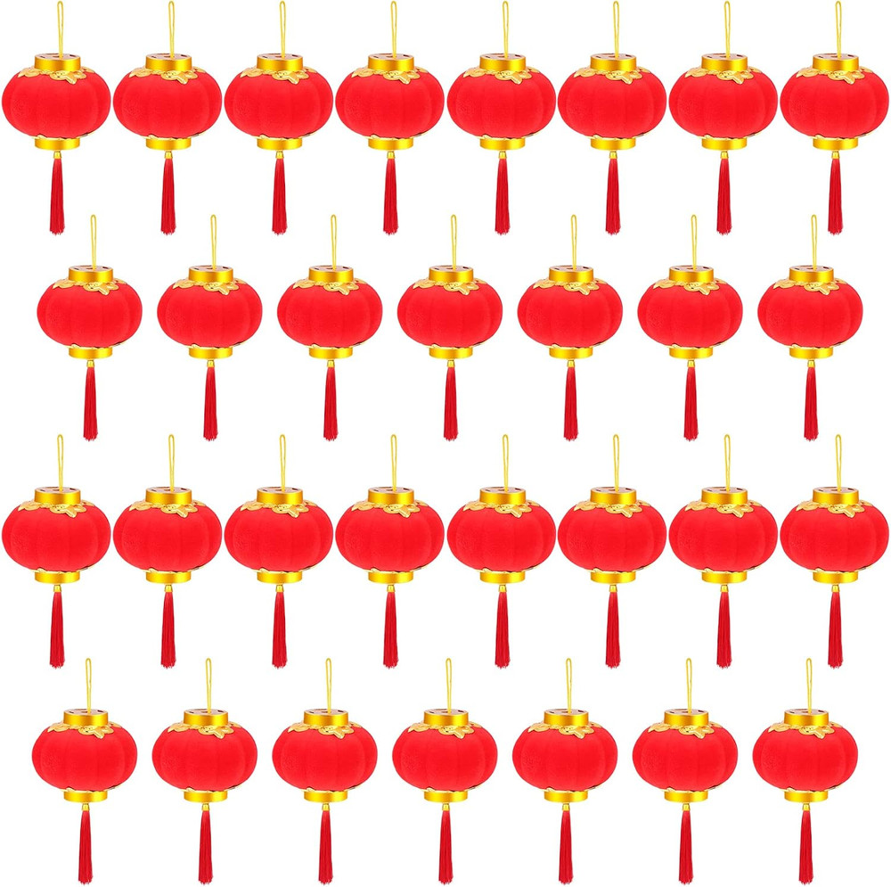 30 Pack Red Chinese Mini Lanterns Decorative Lucky Hanging Lanterns Decoration
