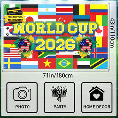 World Cup Backdrop 2026 43X71 Inches Soccer World Tournament Cup Party Decoratio