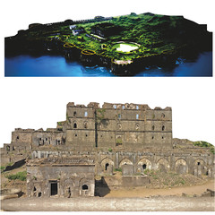 H13662 Marud Janjira Fort India + Birds Eye View Mini Cardboard Cutout Standee S