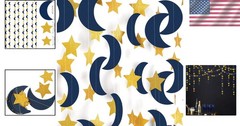 52Ft Navy Blue Gold Moon & Star Garland – Elegant Party Decoration for All Oc…