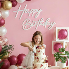 White Happy Birthday Sign for Backdrop – Felt Happy Birthday Letters for Balloon