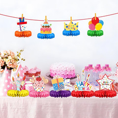 9 Pieces Happy Birthday Table Decorations, Colorful Birthday Honeycomb Centerpie