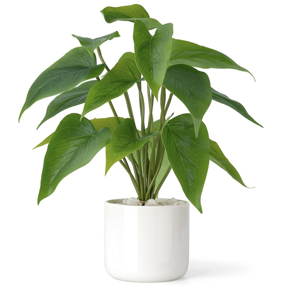 Mkono Fake Plants in Ceramic Pot, 11″ Potted Artificial Small, White