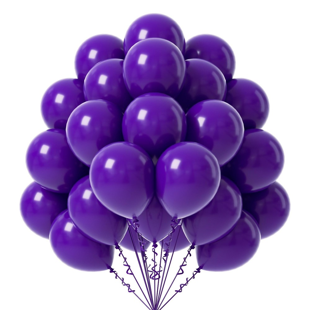 Premium Dark Purple 12″ Latex Balloons (50 Pack) with Ribbon for Party Decor