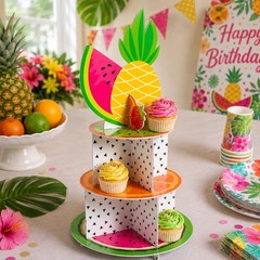 Summer Fruit Themed Tiered Foamboard Cupcake Stand Party Treats Holder 20″H #773