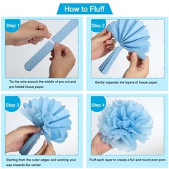15pcs Paper Pom Poms, Orange/Dark Rose Red/Goose Yellow/Fruit Green/Lake Blue