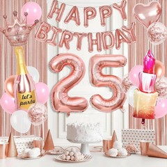 Rose Gold Decorations, Rose Gold 25 Balloon Numbers, Rose Gold Happy Balloons…