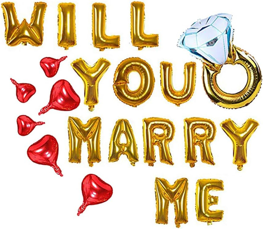 Will You Marry Me Letter Balloons Banner, 16Inch Gold Letter Foil Balloons Red H