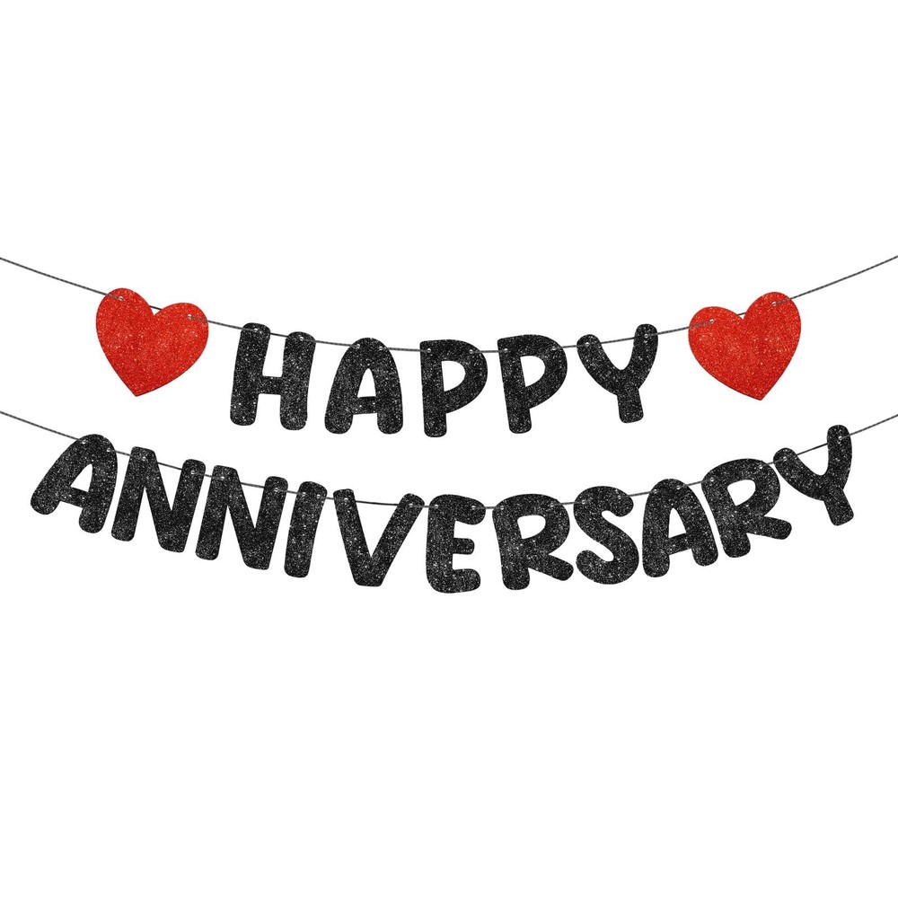 Fulmoon Happy Anniversary Banner Glitter Decorations Black