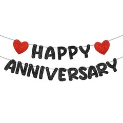 Fulmoon Happy Anniversary Banner Glitter Decorations Black
