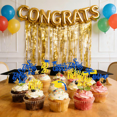 Graduation Decorations 2026 Blue Gold, Graduation Cupcake Toppers 2026 Blue Gold