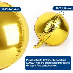 Metallic Gold Round Foil Balloons, 22″ Large 4D Sphere Mylar Balloons 6PCS, f…