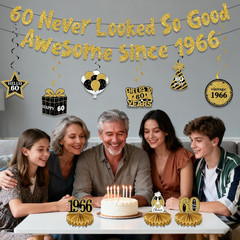 60Th Birthday Decorations Women Men – 11 Pcs Black Gold 60 Never Looked so Good