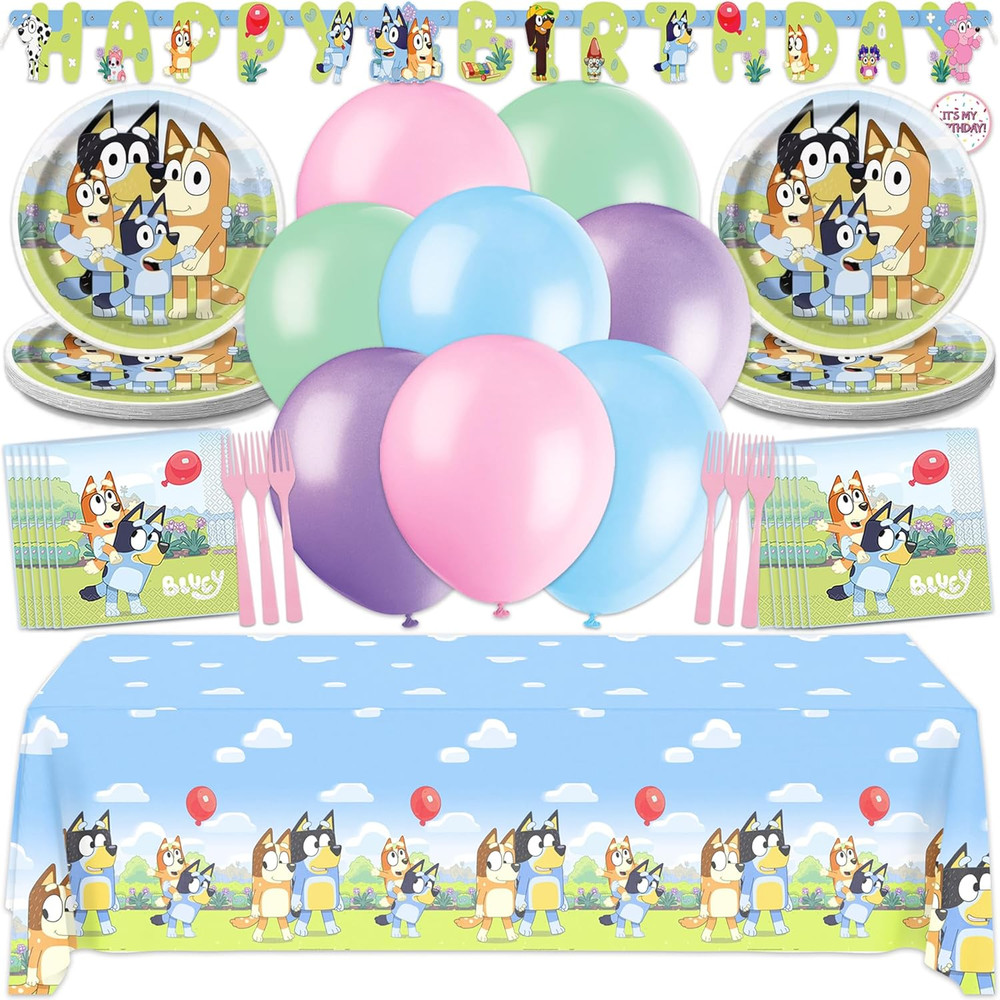Bluey Birthday Decorations Girl Party Supplies for 16 – Bluey Party Decorations