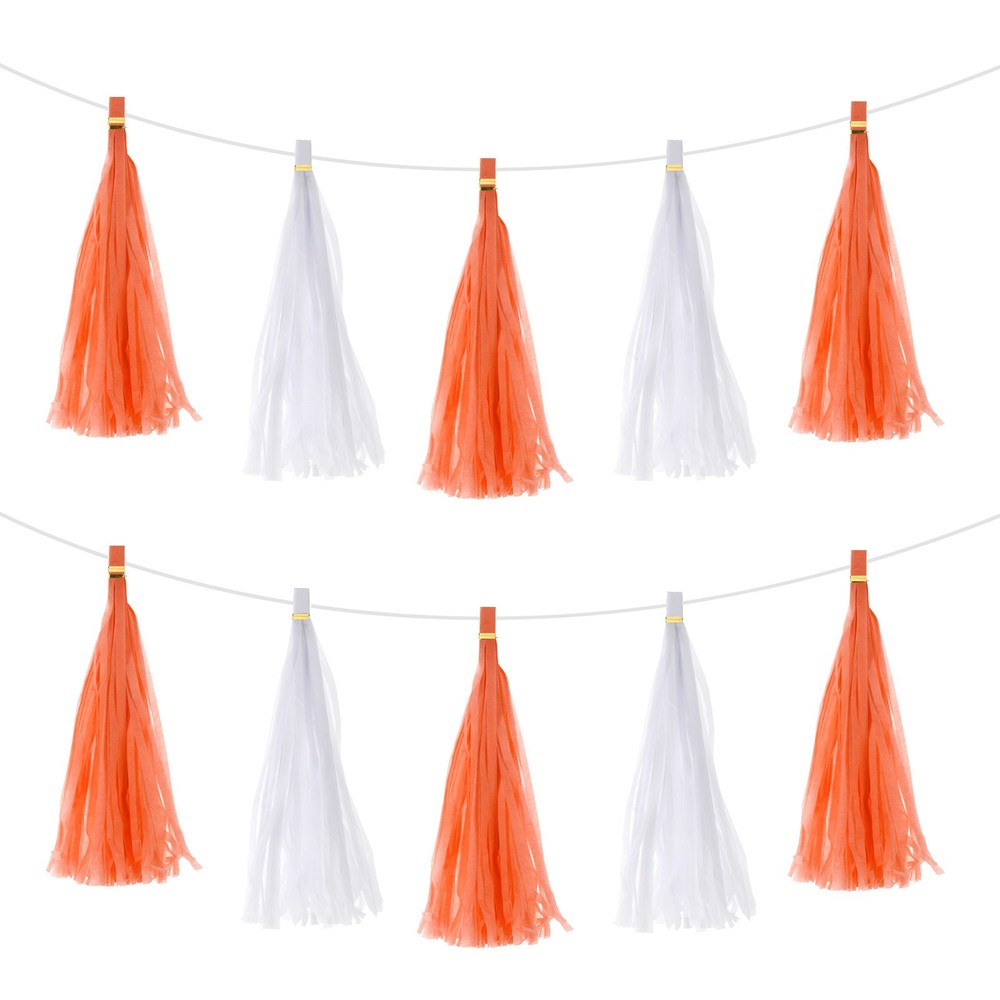 20 x Bright Orange White Tassel Garland Banner with Rope