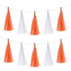 20 x Bright Orange White Tassel Garland Banner with Rope