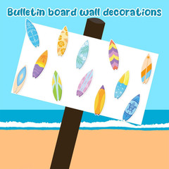 60 Pcs Surfboard Cutouts with Glue Points, Hawaii Summer Paper Cut Outs for Bull