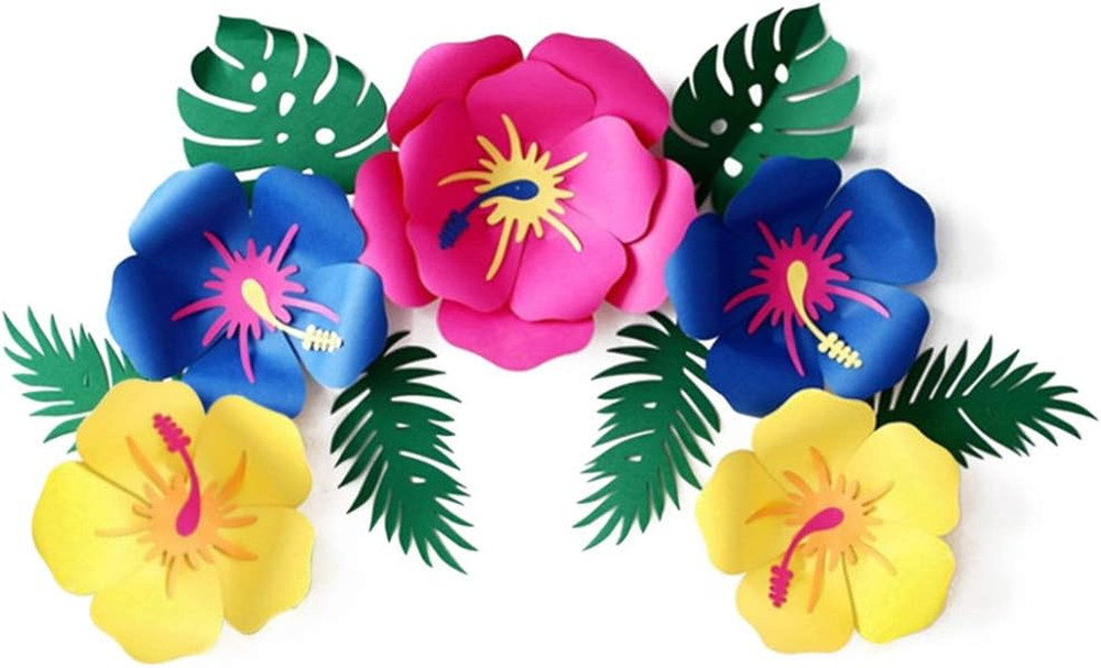 Tropical Party Decorations Supplies, Luau Hibiscus and Tropical Leaves Multi-Col