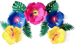 Tropical Party Decorations Supplies, Luau Hibiscus and Tropical Leaves Multi-Col