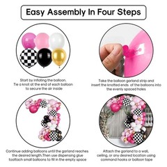Pink Race Car Balloon Arch Kit,Hot Pink White Black Balloons Garland Kit with…