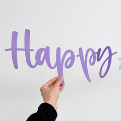 Happy Mothers Day Banner White Flowers Pastel Purple Garland Lavender Letter Sig