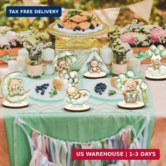 16 Pcs Wooden Baby Shower Table Centerpiece Sage Green Bear Tabletop Detachable
